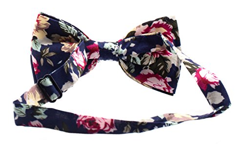 Bowtie - Floral - Navy Blue, Red, Green - Thumbnail 2