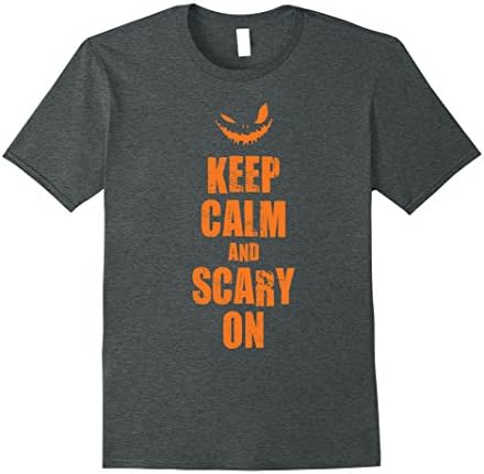 Mens Keep Calm And Scary On Funny Halloween Pumpkin Face Tshirt 3XL Dark Heather