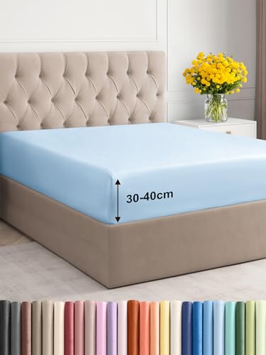 Spannbettlaken 200X200Cm - Extra Tiefes Spannbetttuch Für Matratzen Bis 40 Cm (16&Quot;) Höhe - Weiche Gebürstete Mikrofaser - Knitterfrei, Schrumpf- &Amp; Farbbeständig - Oeko-Tex - Himmelblau Bettlaken