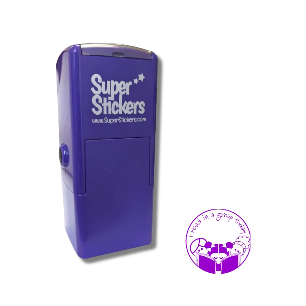 Superstickers Teacher Stamp - I Read in a Group Today Children Design - Violet Ink - Self Inking Education Stamper for Marking - 23 x 23mm