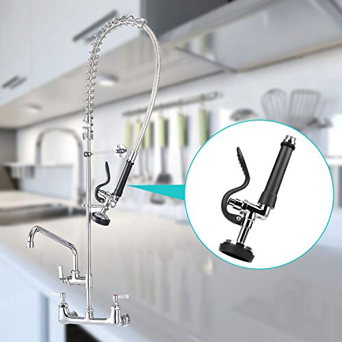 Pre Rinse Spray Valve with Handle Grip Assembly for Commercial Kitchen Faucet COOLWEST High Pressured Commercial Sink Sprayer Nozzle Head Replacement Part Chrome Polished(Black)