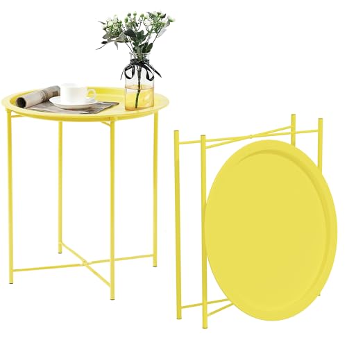 VECELO Metal Round End/Side Table with Removable