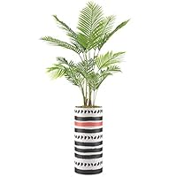 SIGNWIN Areca Palm Tree with Striped Black & Red Vase with Polygons Geometric Shapes Minimalism Zen Relax/Calm Multicolor Dark for Living Room, Bedroom, Office - X-Large 5 Feet (60