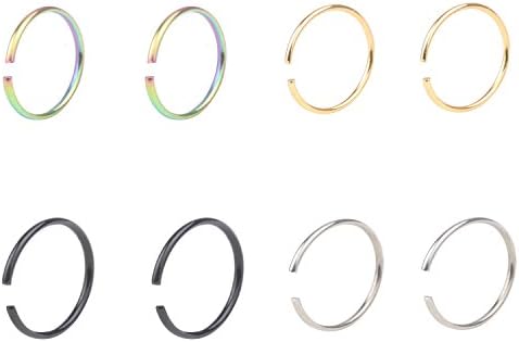 DRM 2-8pcs 22G Stainless Steel Non-Piercing Fake Clip on Closure Earrings Round Helix Cartilage Tragus Nose Lip Ear Hoop 8mm