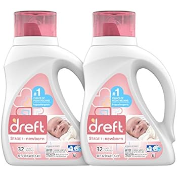 Dreft Stage 1: Newborn Hypoallergenic Liquid Baby Laundry Detergent (HE), Natural for Baby, Newborn, or Infant, 50 Ounce (32 Loads), 2 Count (Packaging May Vary)
