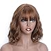 MISSQUEEN Short Wavy Bob Wigs for Women,Short Brown Auburn Bob Wig with Bangs,Pastel Curly Wavy Synthetic Cosplay Heat Resistant Wigs…