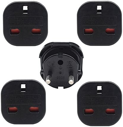 YuaDon UK to EU Europe Plug Adapter AC Power Travel Plug Type C Charger-5Pack,Black