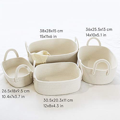 Storage Baskets Set of 4 Woven Basket Cotton Rope Bin, Small White