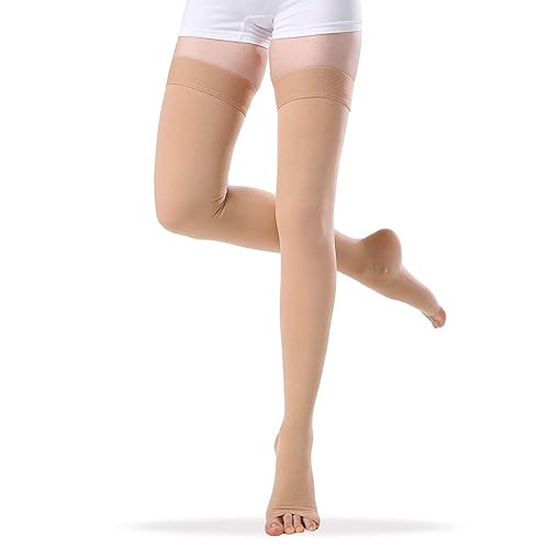 Open Toe Compression Stockings Women Men, Thigh-High Firm Support