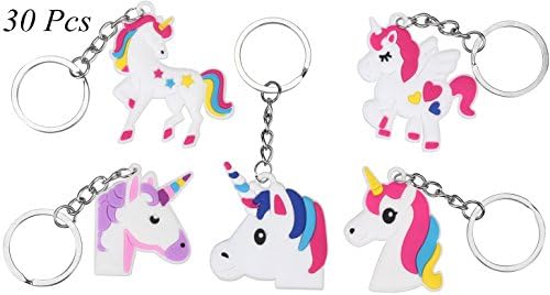 Girls Rainbow Unicorn Party Toys Favor Keychain Pack for Birthday Party Supply, Pinata Toy, Carnival Prizes, Goodie Bags, School Prizes, Giveaway 30Pcs