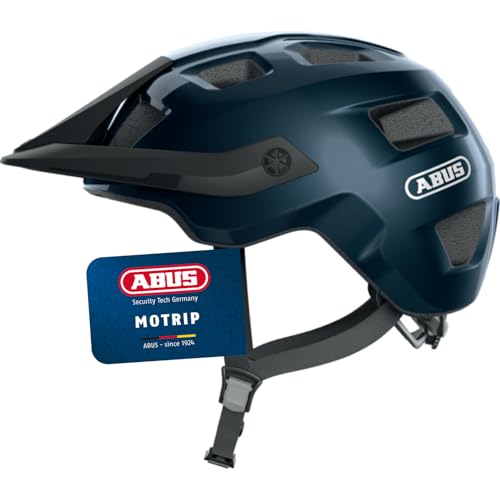ABUS MTB-Helm MoTrip - robuster Fahrradhelm mit höhenverstellbarem Schirm für Mountainbiker - individuelle Passform - Unisex - Blau Glänzend, M, M (54