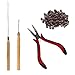 1 Set Hair Extension Tool Kit Plier Hook Pulling Needle 200Pc or so Micro Silicone Link Rings Beads for Professional Hair Styling Tools Accessory (Brown)