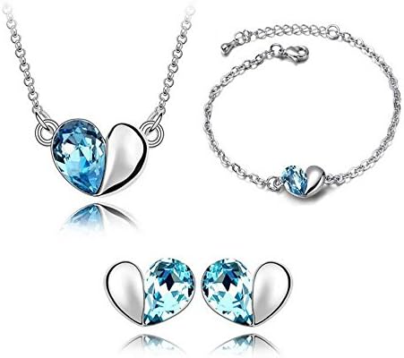 Hestian Swarovski Elements Women's Crystal Jewelry Set-- Love Secret (Necklace, Bracelets, Earrings), Best Gift for Mother's Day/valentine's Day (Blue)