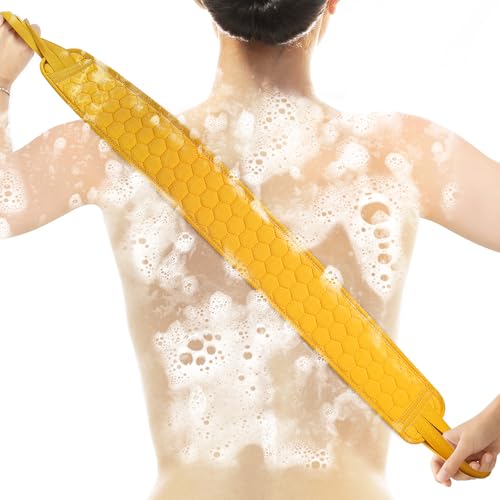 Culture Gifts 39.37 Inch Exfoliating Back Scrubber with Handles, Extended Exfoliating Back Scrubber for Shower, Soft Double-Sided Body Exfoliator for Deep Cleaning Your Skin for Men & Women, Yellow