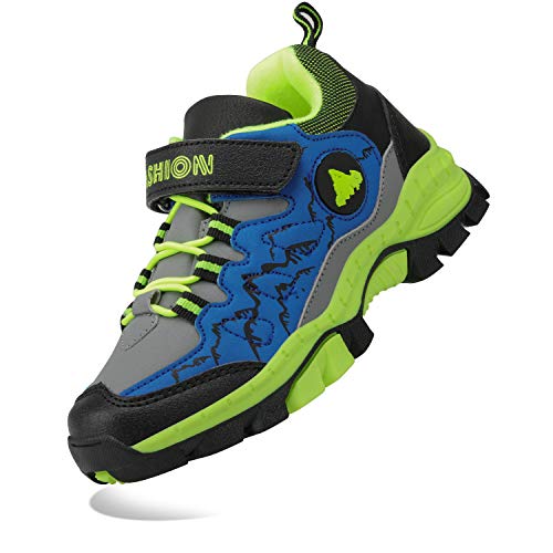 Kids Hiking Shoes School Athletic Tennis Sneaker Slip Resistant Steel Buckle Sole Walking Running Climbing Trekking Sneakers for Boys Girls