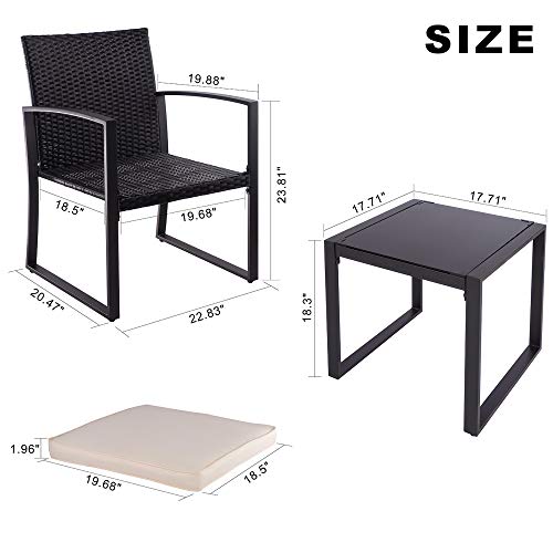 Walsunny 3 Pieces Patio Set Outdoor Wicker Patio Furniture Sets Modern