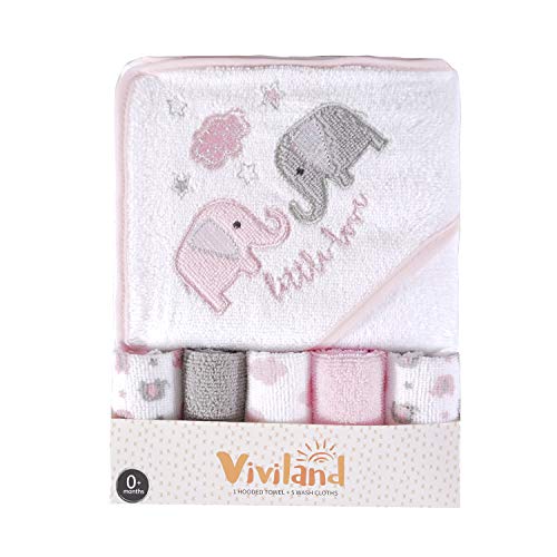 Baby Hooded Bath Towel, Super Soft Thick Absorbent Bath Towel and Washcloth for Infant and Toddler, Perfect Baby Shower Gift, 6 Pack