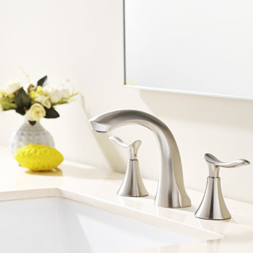 Comllen Best Modern Solid Brass Brushed Nickel 8 Inch Lavatory Widespread Bathroom Faucet, Bathroom Sink Faucet Without Pop Up Drain