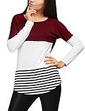 Allegra K Women Stripes Color Block Curved Hem Paneled Tunic Shirt