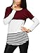 Allegra K Women's Casual Color Block Tops Round Neck Cotton Long Sleeve Tops Large Red