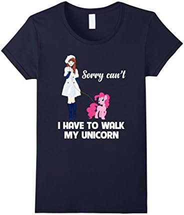 Womens SORRY CAN'T I HAVE TO WALK MY UNICORN FUN GIRL T-SHIRT Small Navy