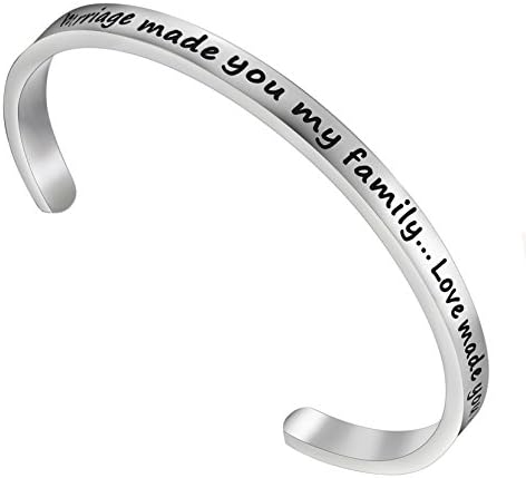RQIER Step Daughter Gift Marriage Made You My Family Love Made You My Daughter Cuff Bracelet Gift for Stepdaughter Foster Adoption Family Jewelry(Marriage Made.)