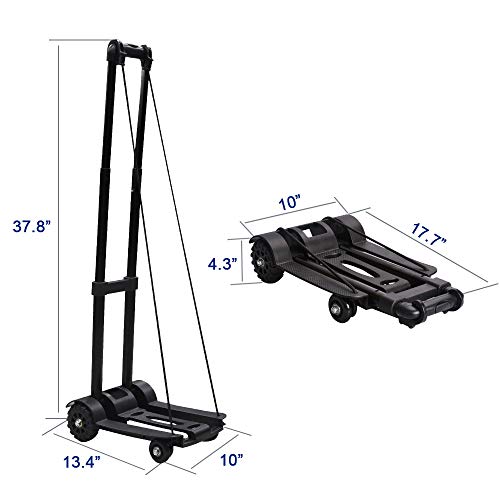 WOHOME Portable Folding Hand Truck, Hand Cart 150 lb Capacity with 4 Wheels for Luggage, Travel, Moving, Shopping, Office Use
