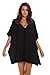 HIMONE Women's Solid Oversized Beach Cover Up, Black, One Size
