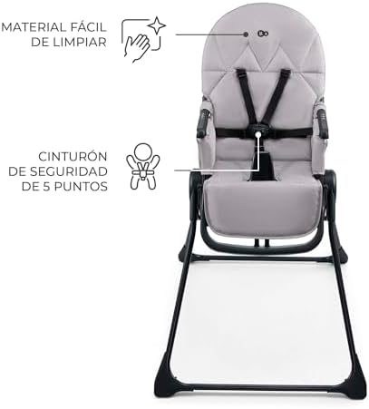 BINCI, Trona Bebé, Ligera y plegable, con Bandeja, reposapiés y Arnés de 5 puntos, Ideal para Espacios reducidos y Viajes, Gris