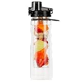 Infuser Water Bottle 25oz Sport Bottles with Dual Fruit Infusion Strainers, Leak-proof Flip Top Design, Anti-slip BPA Free Tritan Water Bottle by Ingenuity & Senhs