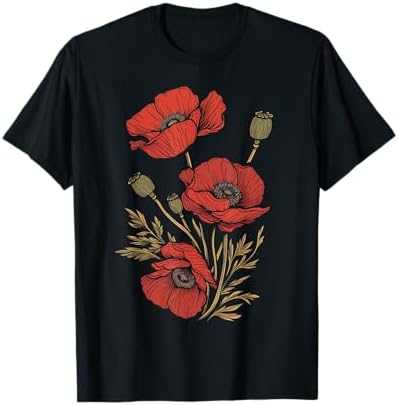 Amazon.com: Floral Flower Line Art Poppy Poppies Wildflower T
