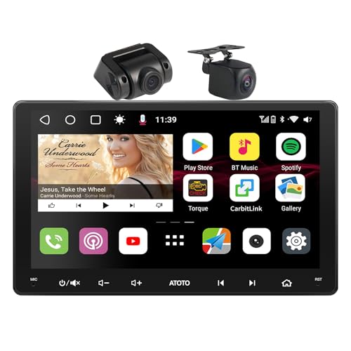 ATOTOOUT 9 Inch Android Car Stereo Double Din (6GB/128GB), CarPlay/Android Auto Wireless, QLED Touch Screen, 4G, Wi-Fi, Bluetooth, USB, DSP, AMP, SUB, GPS & AI, 1080P Front and Rear Cameras, S8G2099UN