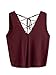 MakeMeChic Women's Lace Up V Neck Knit Crop Tank Top Burgundy one-size
