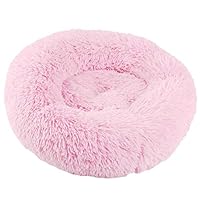 Baomabao Pet Nest Mat, Round Kennel Mat Cat Winter Warm Sleeping Bag, Long Plush Soft Pet Bed Calming Bed,Anti-Static,Washable (Pink, S)