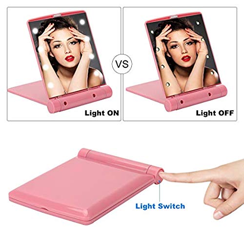 Mini Makeup Mirror- Hansong Pocket Sized Mirror with Light,Portable Folding Cosmetic Mirror, Folding Pocket Compact Mirror for Travel or Outside