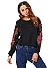 Romwe Women's Casual 3D Embroidered Crew Neck Pullover Crop Top Sweatshirt Black M/US 4