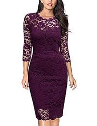 Vestido de fiesta delgado de manga floral 2 3 de encaje floral retro de Miusol para mujer