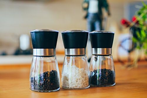 JingleBells 6oz Glass Spice Bottle Pepper and Salt Mill Glass Grinder,Set of 3