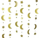 Mybbshower Gold Glitter Moon and Stars Garland Children's Birthday Party Nursery Room Decoration 12 Feet