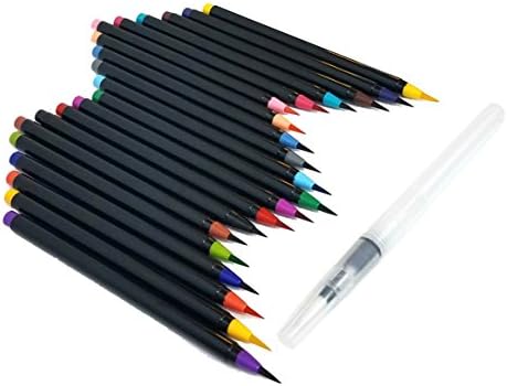 Watercolor Brush Pen Set of 20 Soft Tip Flexible Painting Markers &amp; Water Brush, Bright Colors, Use Pens for Coloring, Calligraphy, Comic &amp; Manga, Painting, Art Lettering or Adult Color Books