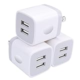 Wall Charger, USB Brick 3Pack 2.1A/5V Dual Port USB Plug Charger Cube Power Adapter Fast Charging Block for iPhone X 8 7 6 Plus 5S, iPad, Samsung Galaxy S8 S7 S6 Edge, LG, ZTE, Moto, Android Phone