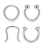 Thunaraz 4-6Pcs 316L Stainless Steel Septum Piercing Nose Rings Hoop Cartilage Tragus Retainer Body Piercing Jewelry 8MM 16G