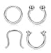 Thunaraz 4-6Pcs 316L Stainless Steel Septum Piercing Nose Rings Hoop Cartilage Tragus Retainer Body Piercing Jewelry 8MM 16G