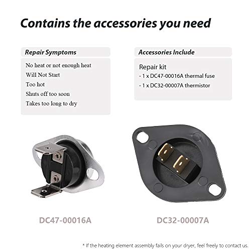KONDUONE DC97-14486A Dryer Heating Element Assembly Replacement for Samsung includes DC47-00019A Element and Thermostats Thermal Fuse Kit Replace DC97-08891A DC9714486A DC97-14486D AP4342351 PS4220205