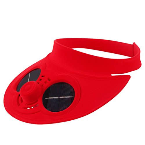 Buyeverything Kids Solar Powered Fan Hat - Sport Sun Visor One Size Velcro Cap Classic Fitness Outdoor Activity Exercise Sun Hats for Outdoor Activity Camping Hiking Picnic Fishing (Red)