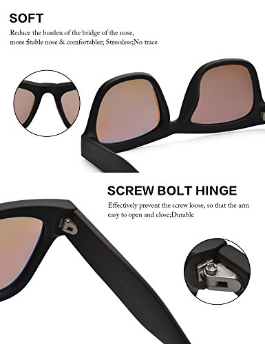 LUENX Mens Wayfarer Polarized Sunglasses UV 400 Protection Mirror Blue Lens Black Frame 58MM,by with Case