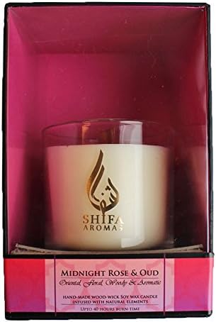 Shifa Aromas - Luxury Glass Jar Sented Candle With Wooden Wick - Midnight Rose & Oud