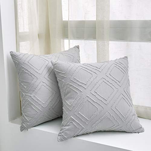 MoMA Decorative Jacquard Diamond Throw Pillow Covers (Set of 2) - Cotton Pillow Cover Sham Cushion Cover - Throw Pillow Cover - Sofa Throw Pillow Cover - Square Pillowcase - Light Gray - 18" x 18" - Thumbnail 2