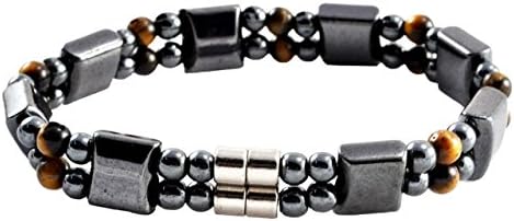 Women's Magnetic Simulated Hematite Dual Strand Simulated Tiger's Eyes Bracelet - 7