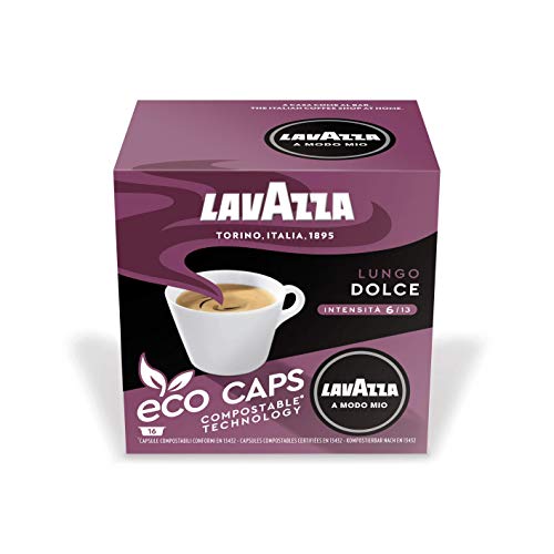 Lavazza A Modo Mio Eco Kaffeekapseln - Lungo Dolce - kompostierbar - 6 x 16 Kapseln - 6er Pack (6 x 120g)